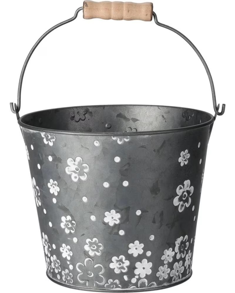 PROGARDEN DEKORATIVER EIMER MIT BLUMENMUSTER UND HOLZGRIFF MULTICOLOR