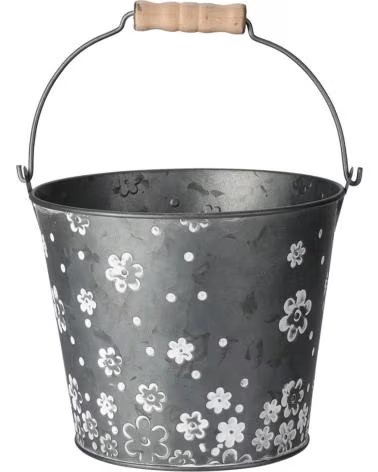 PROGARDEN SEAU EN MÉTAL AVEC POIGNÉE EN BOIS ET IMPRIMÉ FLORAL MULTICOLOR