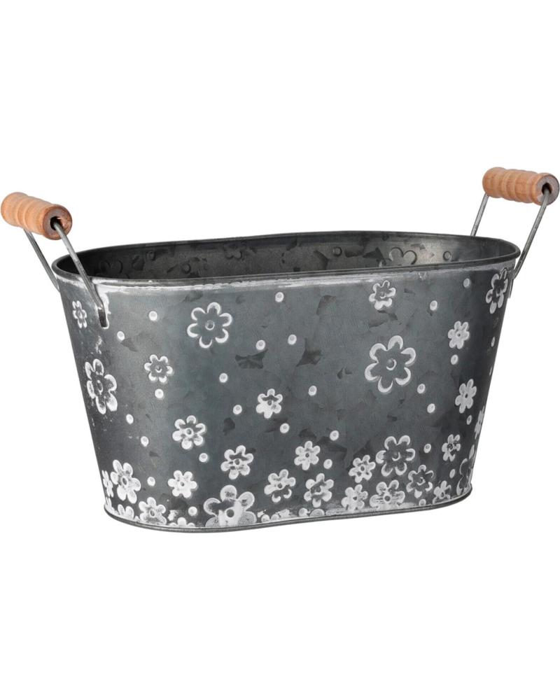 PROGARDEN MACETERO OVALADO DE METAL CON ASAS DE MADERA MULTICOLOR