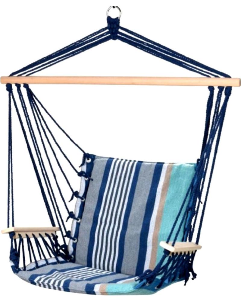PROGARDEN SILLA COLGANTE DE JARDÍN CON SOPORTE DE MADERA Y TEJIDO TRENZADO MULTICOLOR