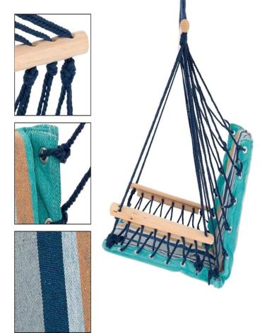 PROGARDEN SILLA COLGANTE DE JARDÍN CON SOPORTE DE MADERA Y TEJIDO TRENZADO MULTICOLOR