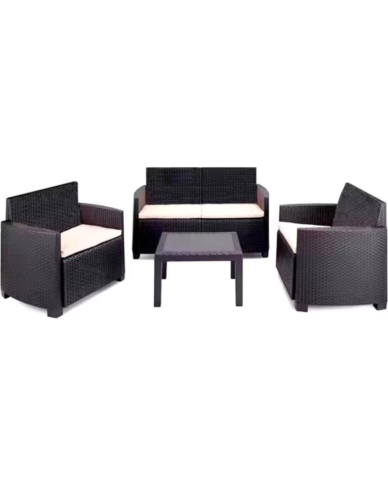 PROGARDEN GARTENMÖBEL-SET IM RATTAN-STIL MIT TISCH UND KISSEN MULTICOLOR
