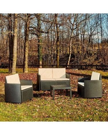 PROGARDEN GARTENMÖBEL-SET IM RATTAN-STIL MIT TISCH UND KISSEN MULTICOLOR