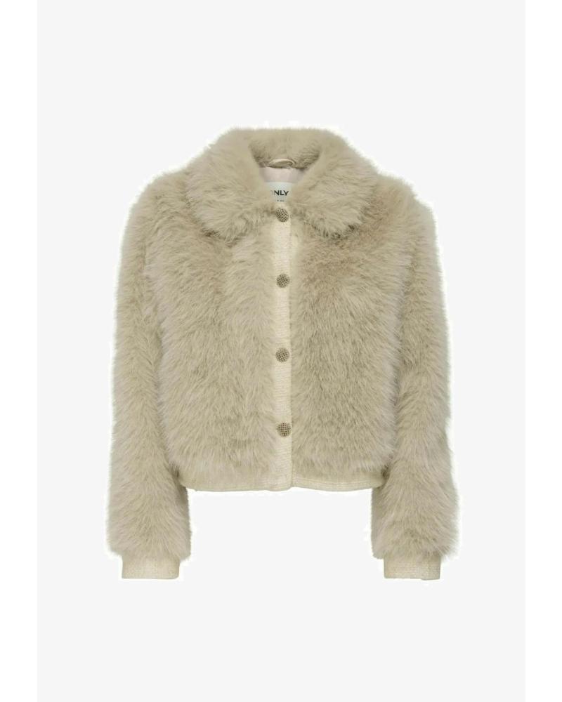 ONLY CHAQUETA DE PELO SINTÉTICO CON BOTONES BEIG CLARO