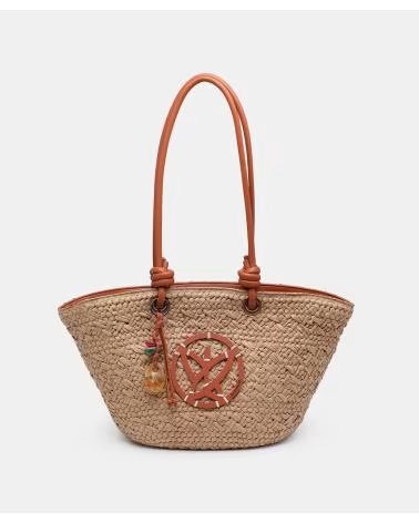 PEPE MOLL PEPE MOLL WOVEN RAFFIA AND LEATHER TOTE BAG REF 261471 MARRóN