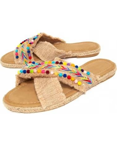 MONTEVITA SANDALES INDIPLASA2 À POMPONS MULTICOLORES BEIGE