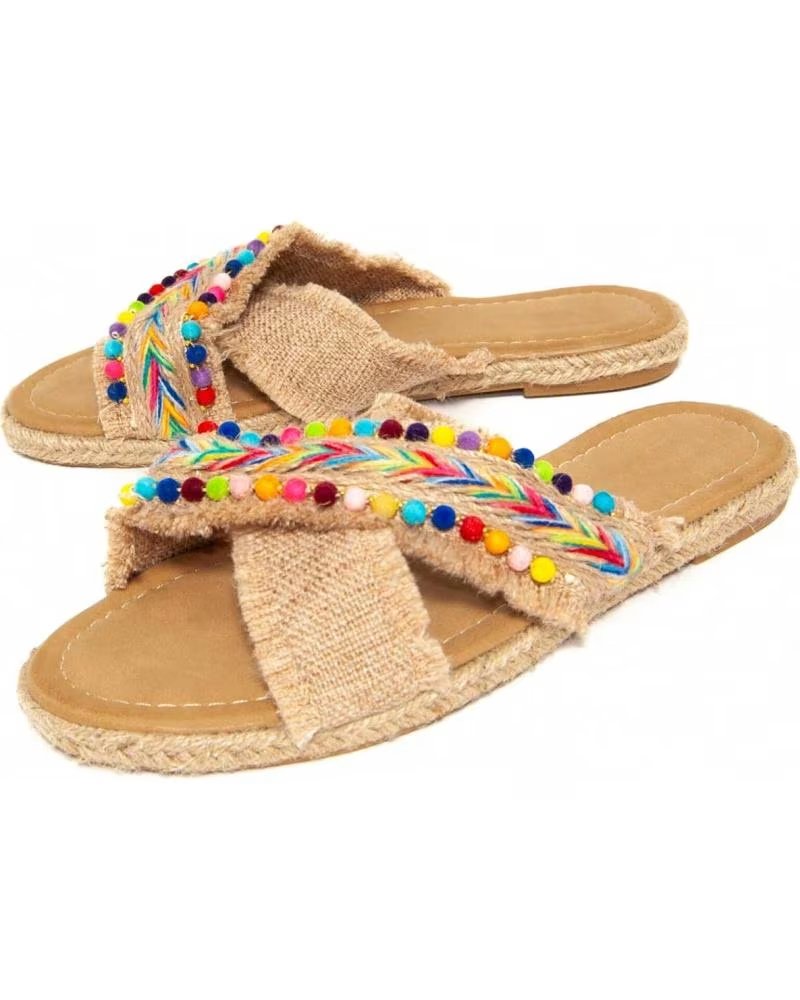 MONTEVITA SANDALES INDIPLASA2 À POMPONS MULTICOLORES BEIGE