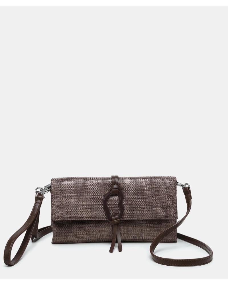 PEPE MOLL CLUTCH RAFIA MARRON CON BANDOLERA — 261435 MARRóN