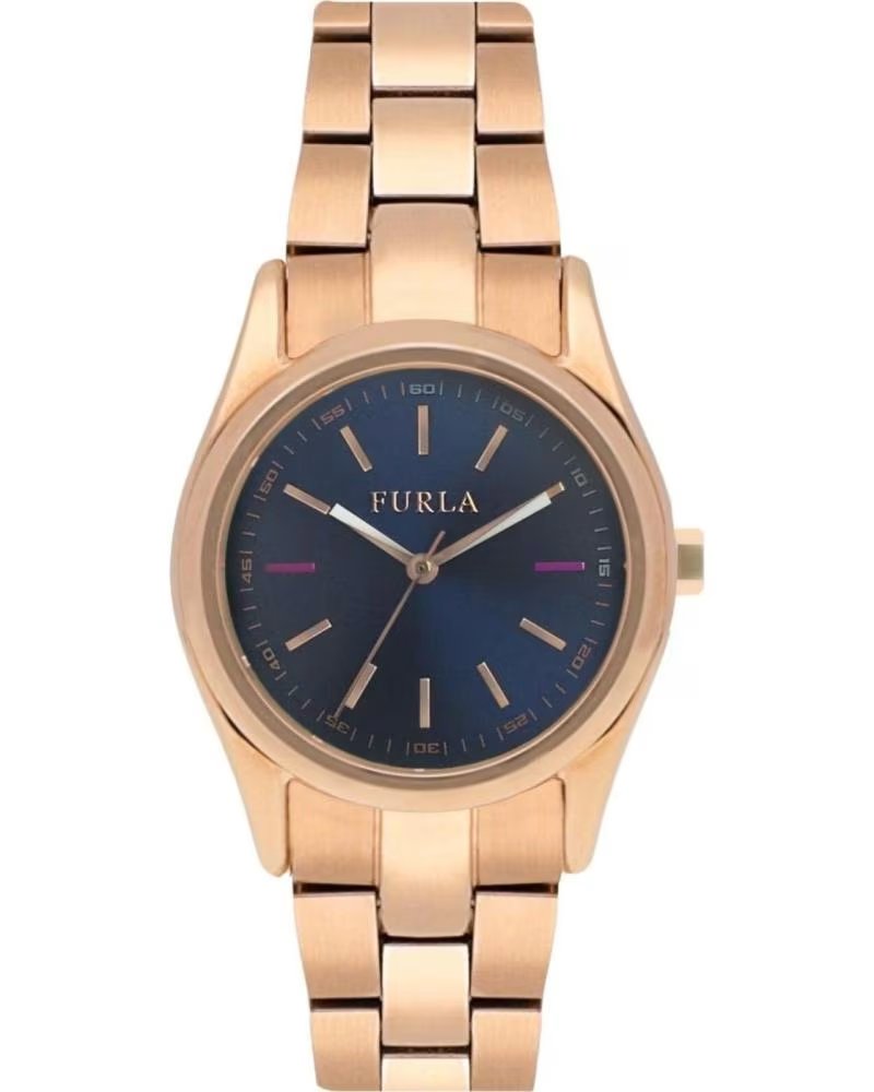 FURLA R4253101501 WATCH BLUE DIAL AND ROSE GOLD STRAP ROSADO