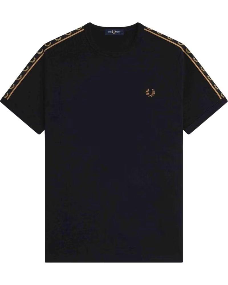 FRED PERRY TAPED RINGER T-SHIRT M4613S77 SHADED STONE BLACK NEGRO