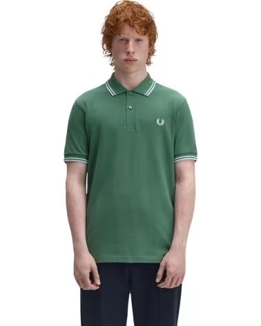 FRED PERRY Slim Fit Twin Tipped Polo Sport Green - Track Blue - Track Blue GREEN