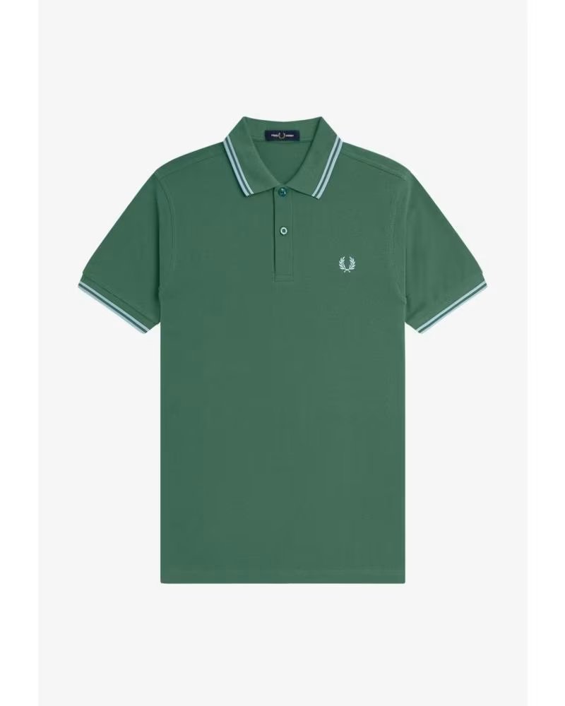 FRED PERRY Slim Fit Twin Tipped Polo Sport Green - Track Blue - Track Blue GREEN
