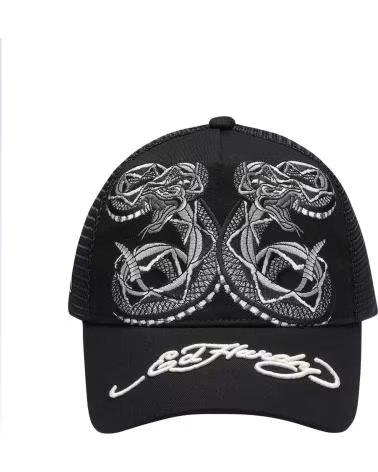 ED HARDY GORRA NEGRA DUO BLACK SNAKE TWILL FRONT MESH TRUCKET NEGRO