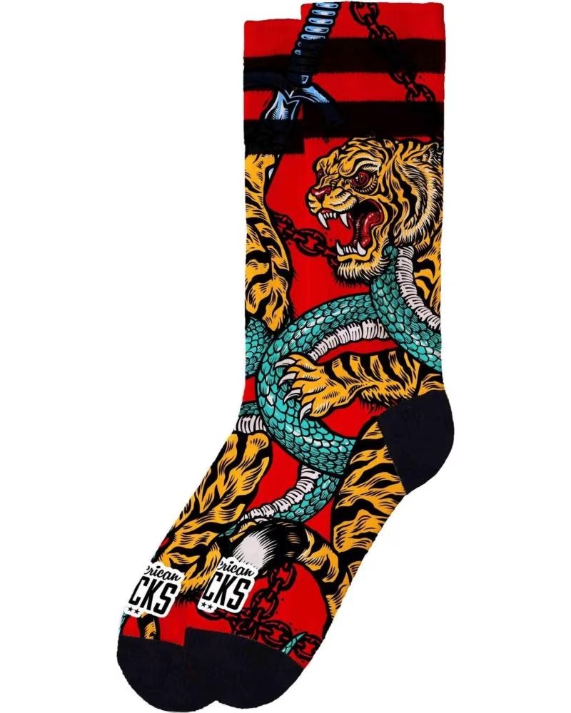 MEIAS AMERICAN SOCKS TIGER SNAKE VERMELHAS PRETAS NEGRO