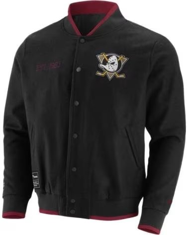 Início-FANATICS-CAZADORA-NEGRA-DUCKS-LETTERMAN-TEAM-JACKET-NEGRO