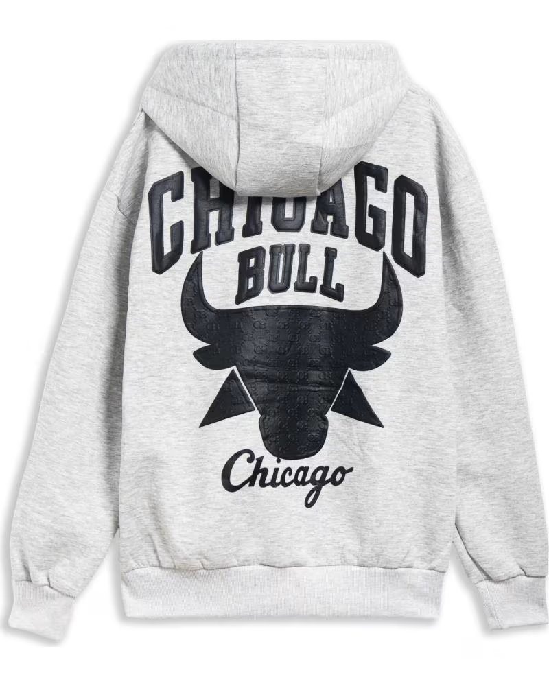 OVER STREET SUDADERA BULL CHICAGO HANDWRITE HOODIE GRIS