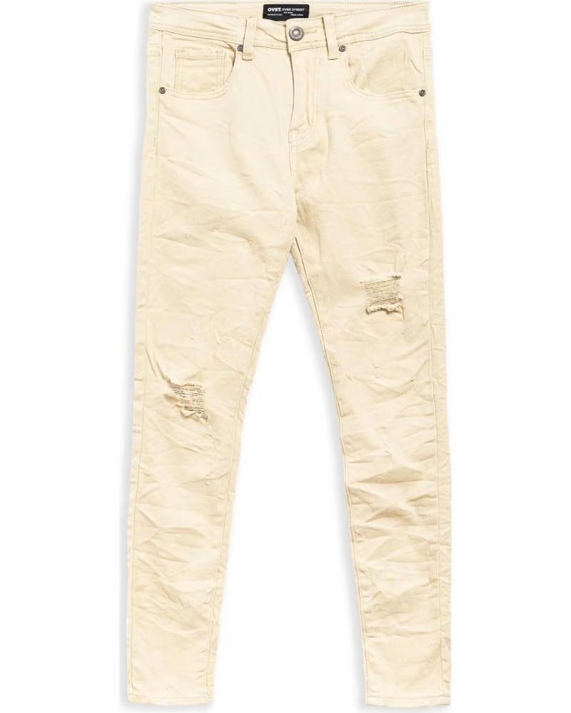 OVER STREET PANTALON SLIM FIT SOFT BROKES PANT BEIGE