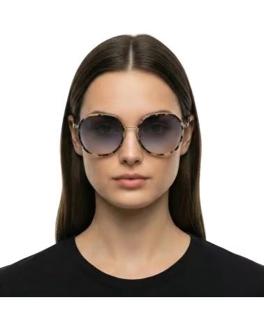 LONGCHAMP GAFAS DE SOL MUJER HEXAGONALES DE METAL CON ARO DE ACETATO L DORADO-HAVANA CLARO