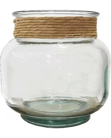 FOIMPEX PEQUENO ENFEITE DE CASA 28430, VASO DE VIDRO TRANSPARENTE COM DETALHE EM JUTA