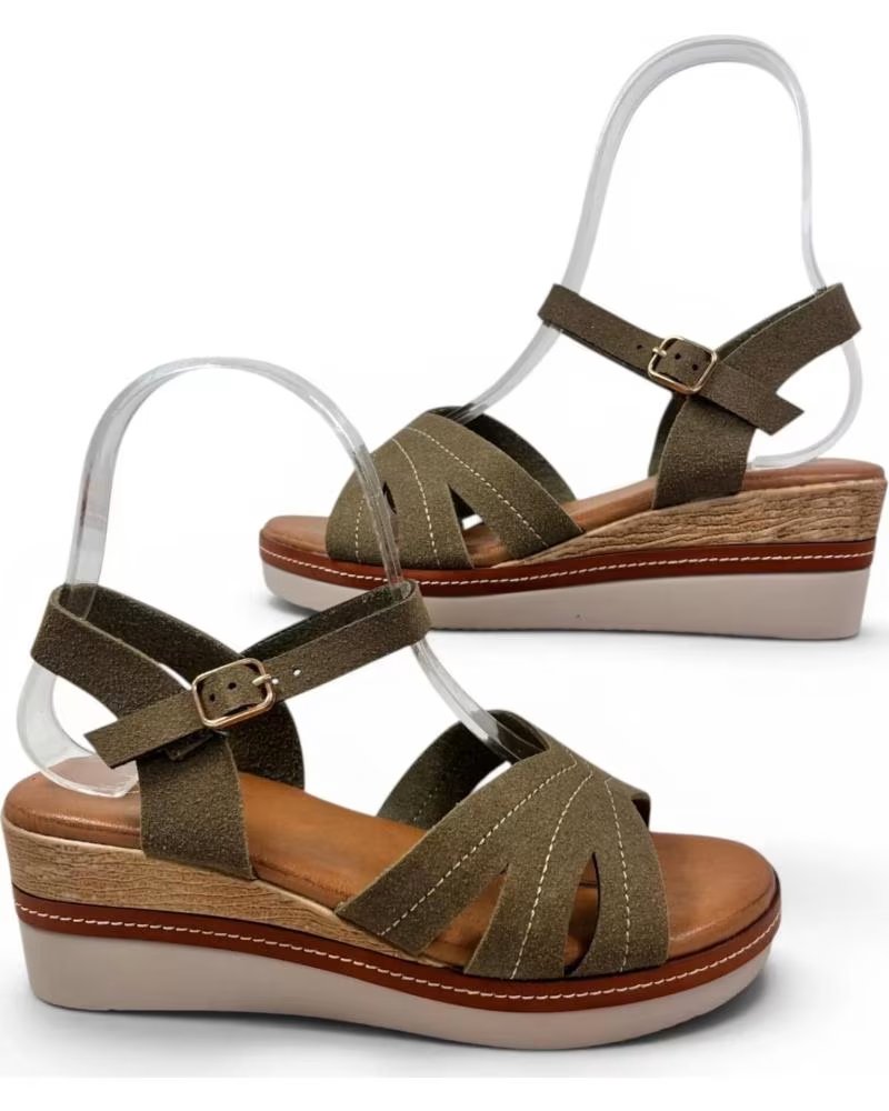 TIMBOS SANDALIA CUÑA CÓMODA MUJER 132694 KAKI REF 1187050 MARRóN