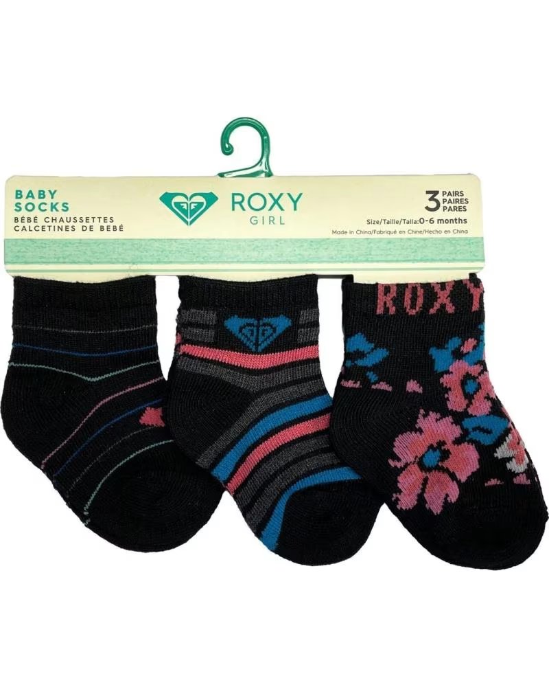 ROXY 3-PACK BABY SOCKS INSIDE SPARK LOGO NEGRO-ROSA