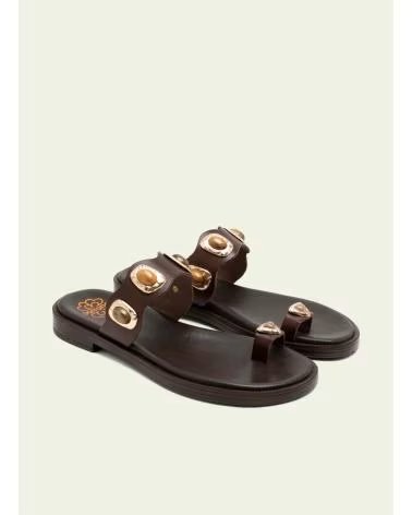 PORRONET 3237 FLAT SANDALS IN BROWN LEATHER MARRON
