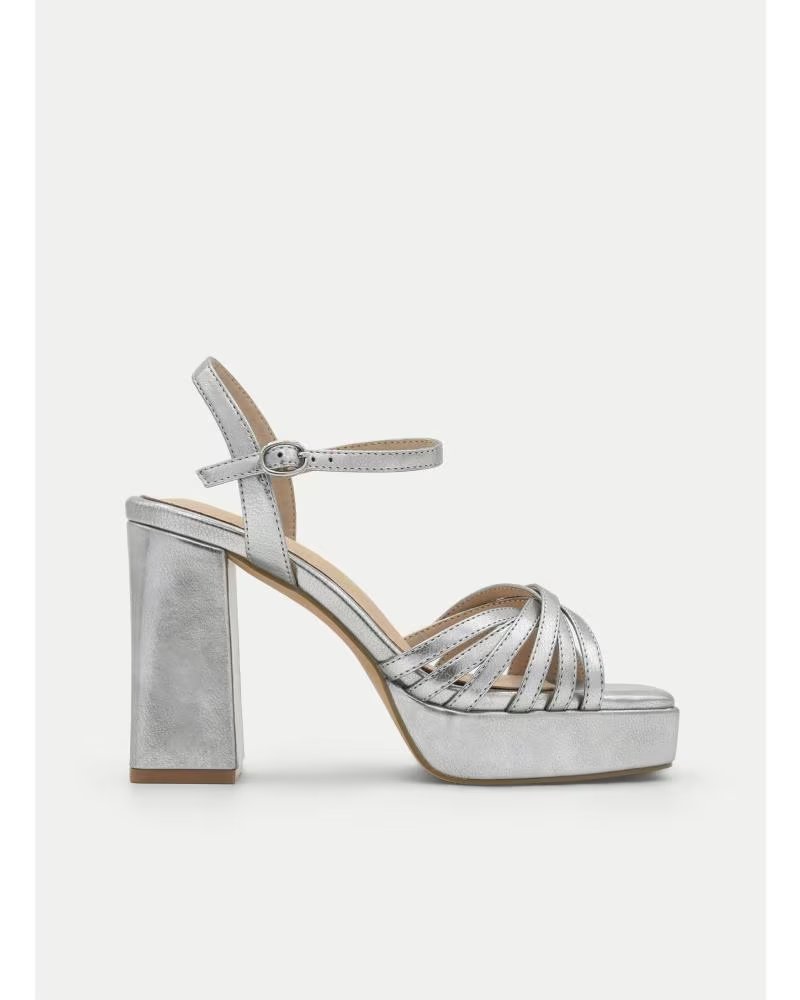 MONTEVITA SERVEDTE ABSATZSANDALEN METALLIC MIT PLATEAU
