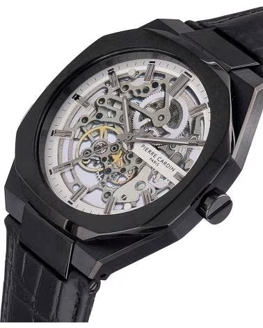 PIERRE CARDIN UHR CF 1002 LB 1 SKELETT SCHWARZES LEDERARMBAND NEGRO