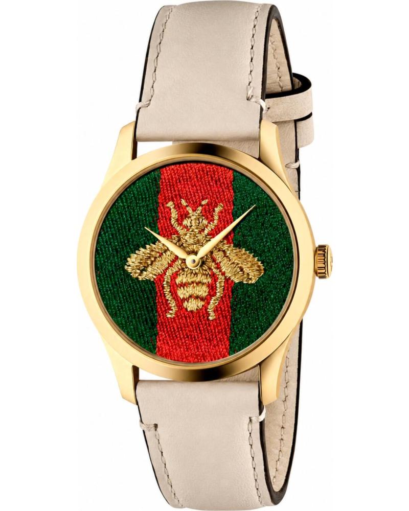 GUCCI RELOJ G-TIMELESS CON ESFERA DE ABEJA Y CORREA DE PIEL BEIGE