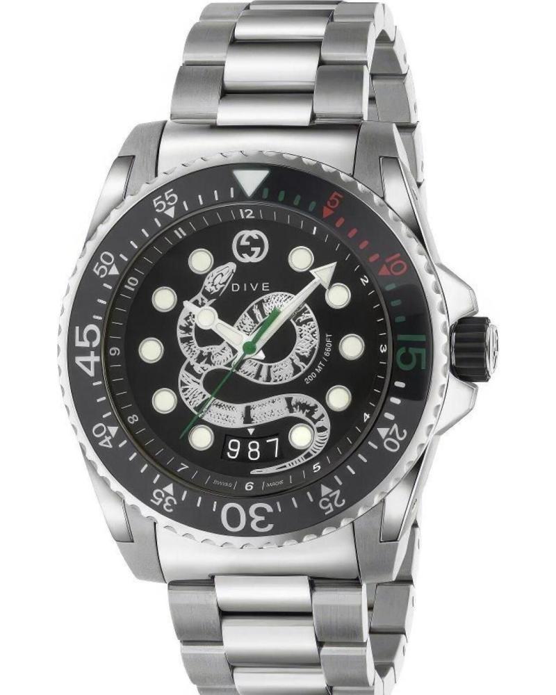 GUCCI RELOJ YA136218 DIVE CON ESFERA DE SERPIENTE GRIS