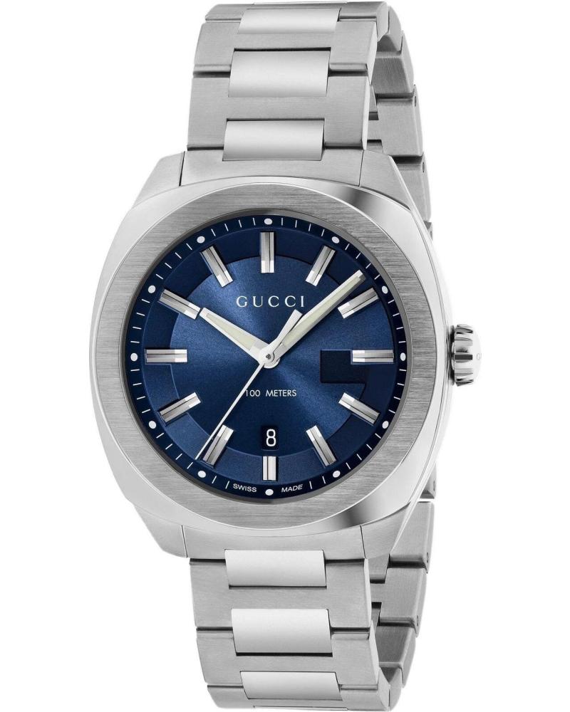 GUCCI RELOJ YA142303 DE ACERO INOXIDABLE CON ESFERA AZUL GRIS