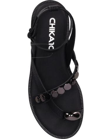 CHIKA10 SANDALIAS PLANAS COINS 04 CON TIRAS Y CIERRE DE HEBILLA NEGRO