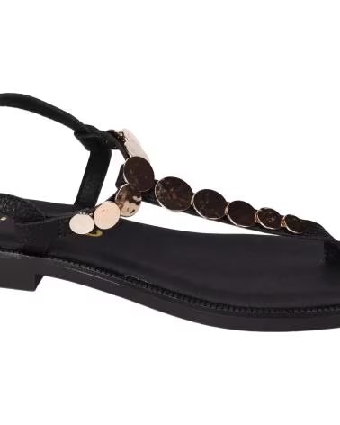 CHIKA10 SANDALES PLATES COINS 01 AVEC DÉTAIL DE PIÈCES NEGRO
