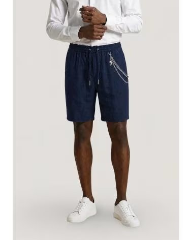GIANNI LUPO LINEN BERMUDA SHORTS NAVY AZUL