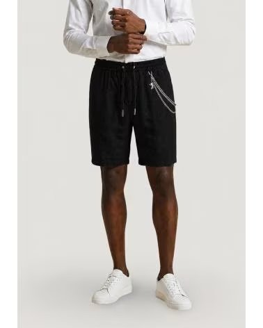 GIANNI LUPO LINEN BERMUDA SHORTS BLACK NEGRO