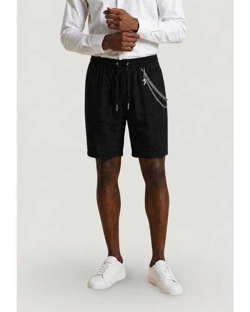 GIANNI LUPO LINEN BERMUDA SHORTS BLACK NEGRO