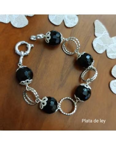 MINOPLATA PULSERA DE PLATA CON BOLAS DE ÓNIX FACETADO