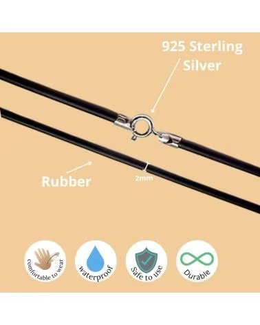 MINOPLATA SCHWARZES KAUTSCHUKBAND 40 CM UND 2 MM MIT VERSCHLUSS AUS 925ER STERLINGSILBER