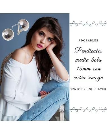 MINOPLATA PENDIENTES MEDIA BOLA 16 MM EN PLATA DE LEY CON CIERRE OMEGA