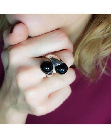 MINOPLATA ANILLO DE PLATA CON BOLAS NEGRAS 12 MM
