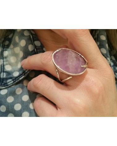 MINOPLATA ANILLO DE PLATA RODIADA CON PIEDRA DE CUARZO FACETADA