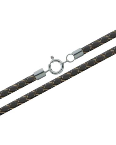 MINOPLATA CORDÓN TRENZADO DE PIEL MARRÓN 4MM CON TERMINALES DE PLATA