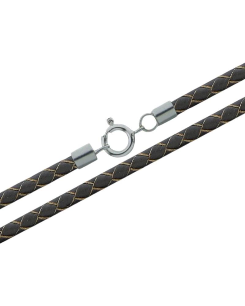 MINOPLATA CORDÓN TRENZADO DE PIEL MARRÓN 4MM CON TERMINALES DE PLATA