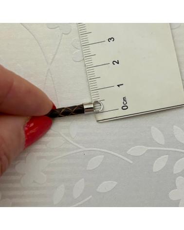 MINOPLATA CORDÓN TRENZADO DE PIEL MARRÓN 4MM CON TERMINALES DE PLATA