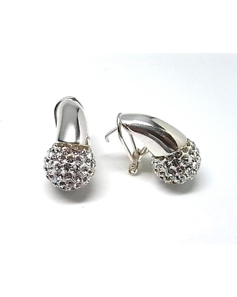 MINOPLATA PENDIENTES EN PLATA DE LEY CON BOLA DE CRISTAL 12 MM