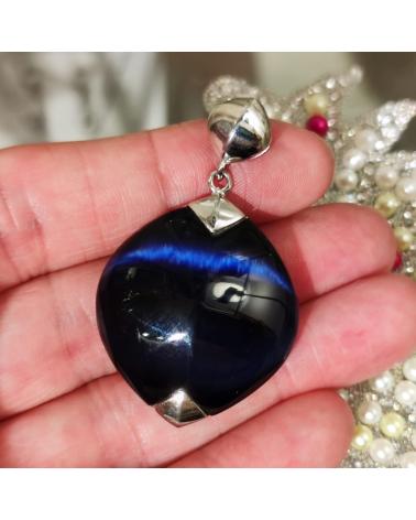 MINOPLATA COLGANTE EN PLATA RODIADA CON PIEDRA OJO DE GATO AZUL OSCURO