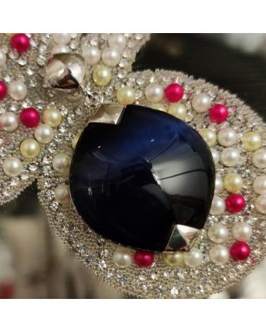 MINOPLATA COLGANTE EN PLATA RODIADA CON PIEDRA OJO DE GATO AZUL OSCURO