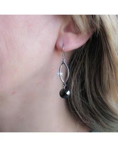 MINOPLATA PENDIENTES DE PLATA RODIADA CON DOBLE CIRCONITA BLANCA Y NEGRA
