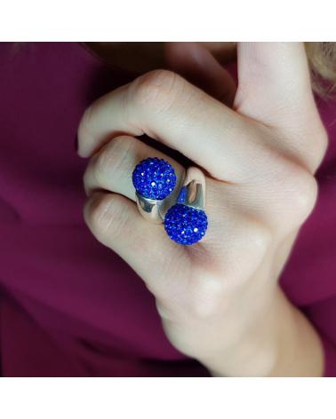 MINOPLATA SORTIJA EN PLATA DE LEY CON BOLAS DE CRISTAL AZULES