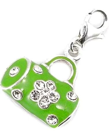 MINOPLATA ABALORIO CHARM DISEÑO BOLSO VERDE CON CIRCONITAS